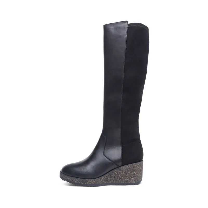 Rose Knee High Cork Wedge Boot in Black