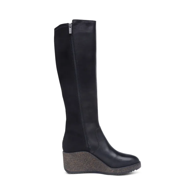 Rose Knee High Cork Wedge Boot in Black