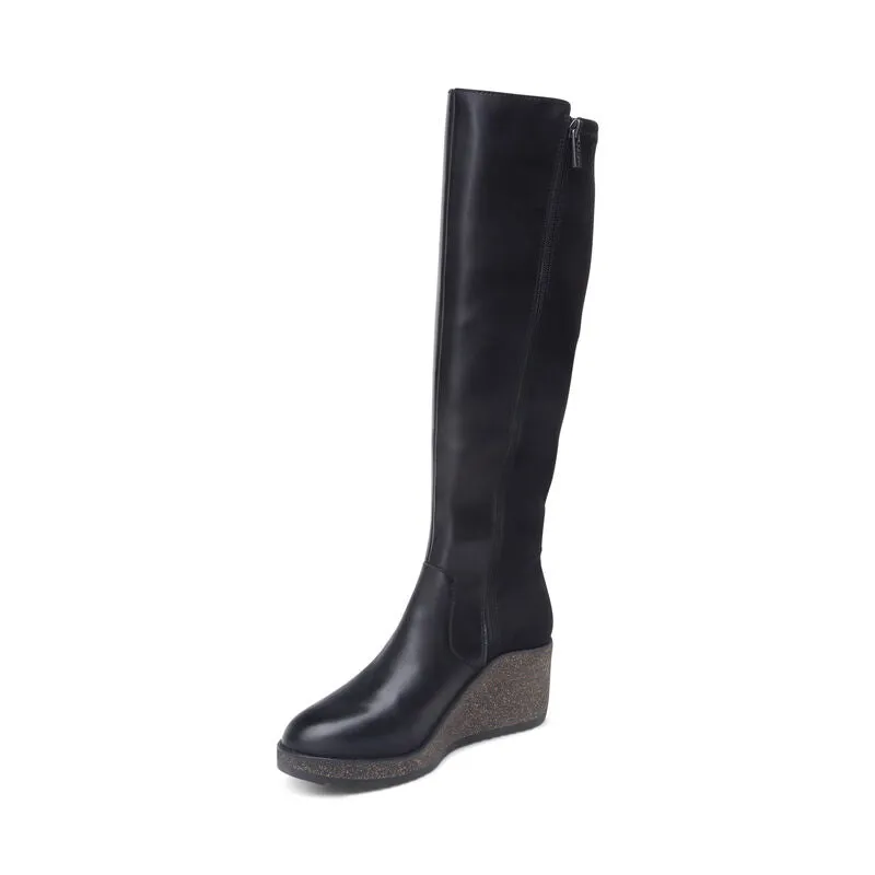 Rose Knee High Cork Wedge Boot in Black