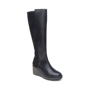 Rose Knee High Cork Wedge Boot in Black