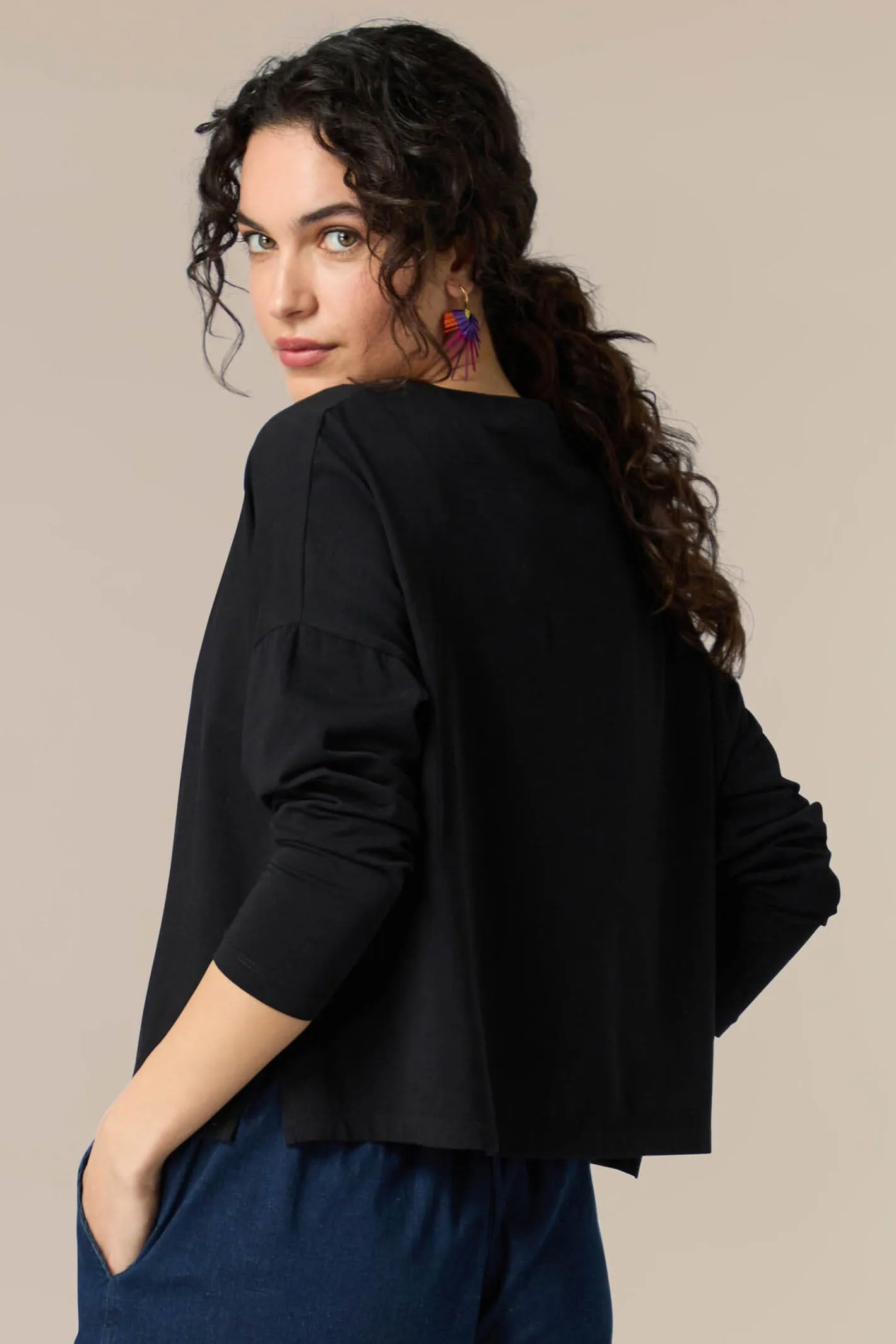Sahara SMT3506 Black Cotton Jersey Drapey Top