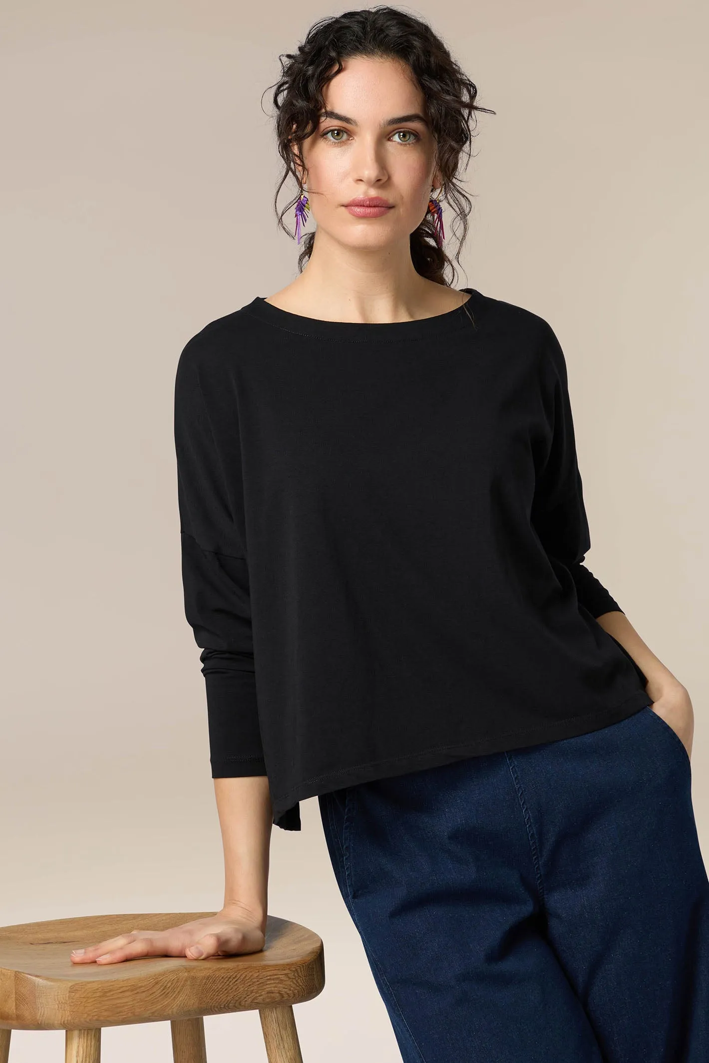 Sahara SMT3506 Black Cotton Jersey Drapey Top
