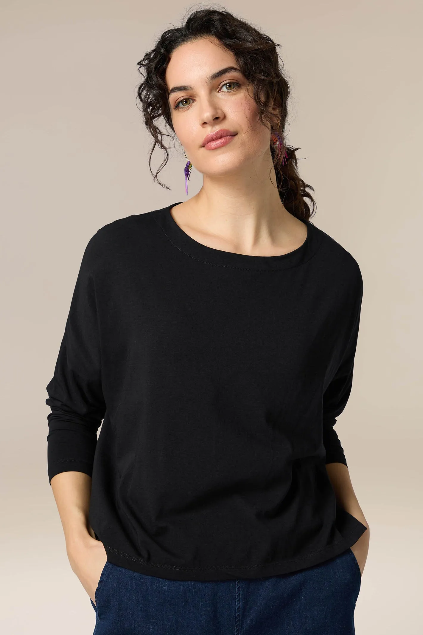 Sahara SMT3506 Black Cotton Jersey Drapey Top
