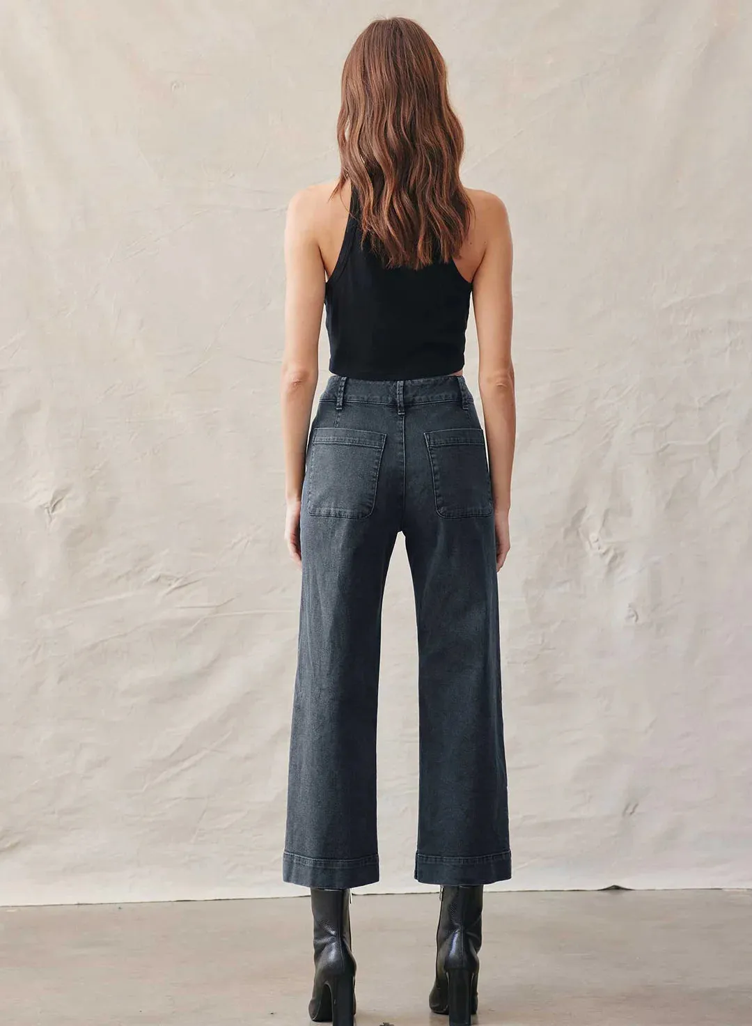 Saige Wide Leg Crop ~ Shadow Black