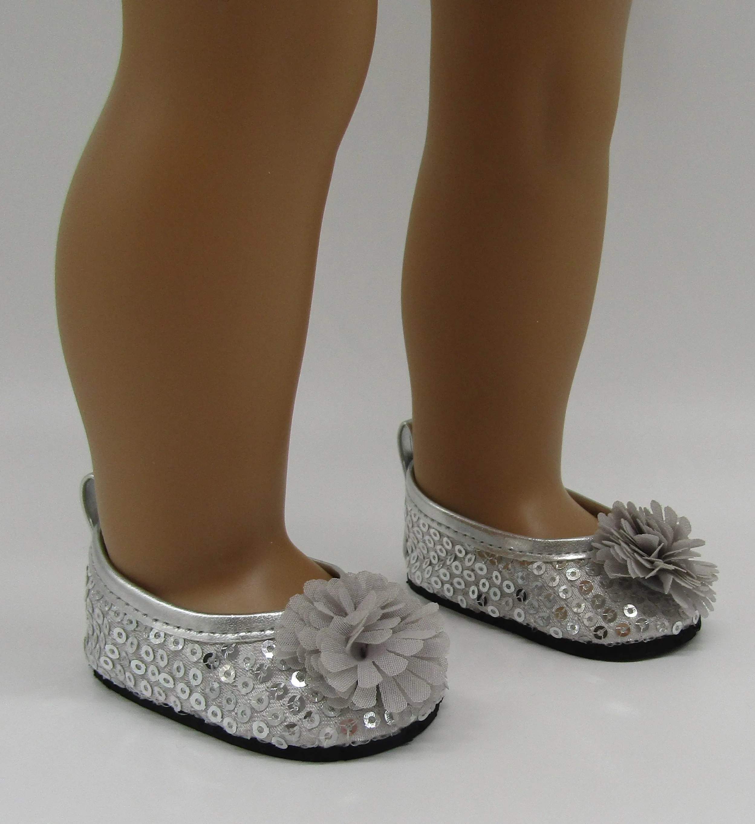 Sequin 18 & 15 inch Doll Dress Shoes: Sliver