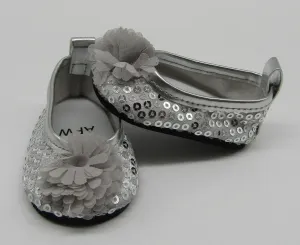 Sequin 18 & 15 inch Doll Dress Shoes: Sliver