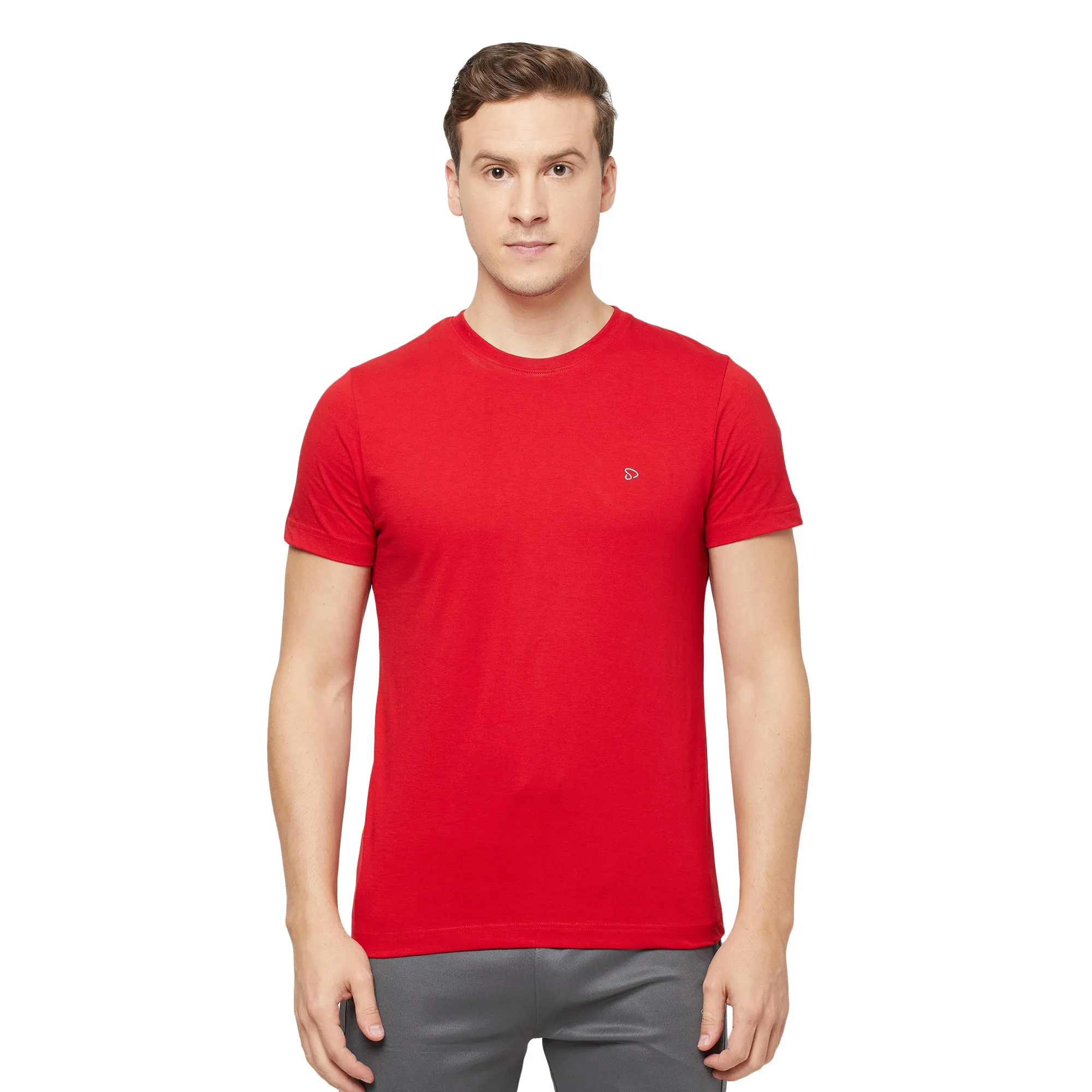 Sporto Mens Super Combed Cotton Blend Tees  Round & V-Neck (Grey With Flakes   Pure Red)