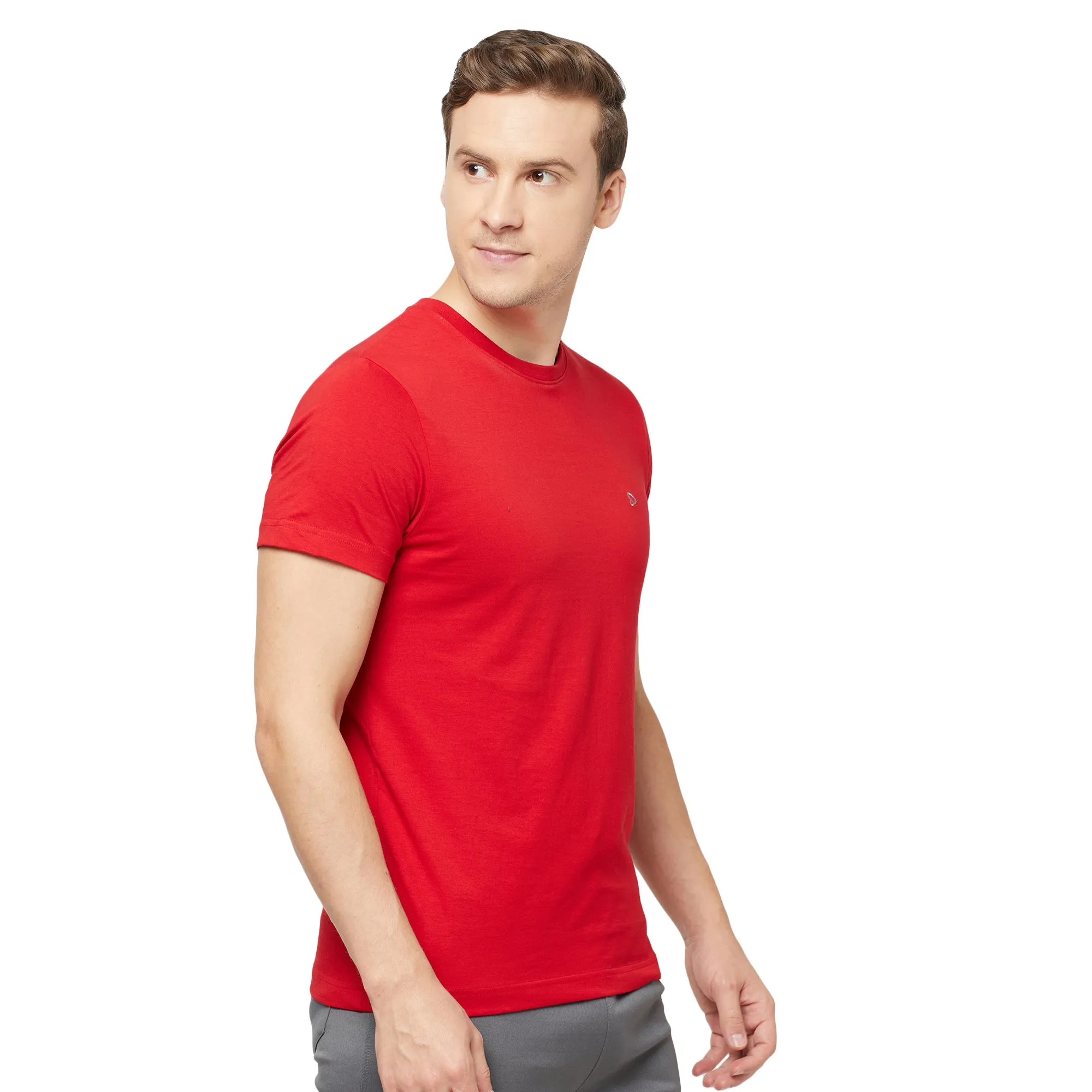 Sporto Mens Super Combed Cotton Blend Tees  Round & V-Neck (Grey With Flakes   Pure Red)