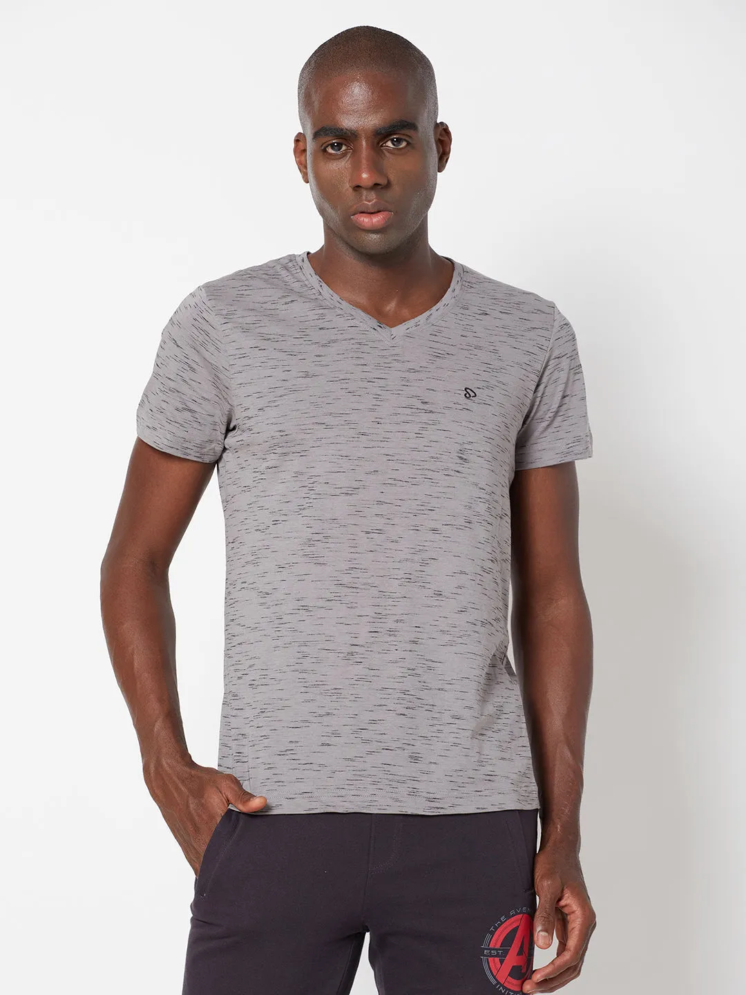 Sporto Mens Super Combed Cotton Blend Tees  Round & V-Neck (Grey With Flakes   Pure Red)