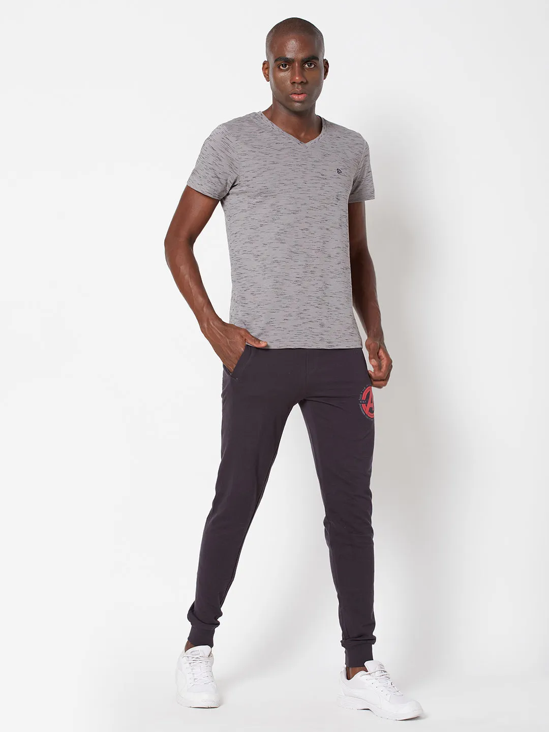 Sporto Mens Super Combed Cotton Blend Tees  Round & V-Neck (Grey With Flakes   Pure Red)