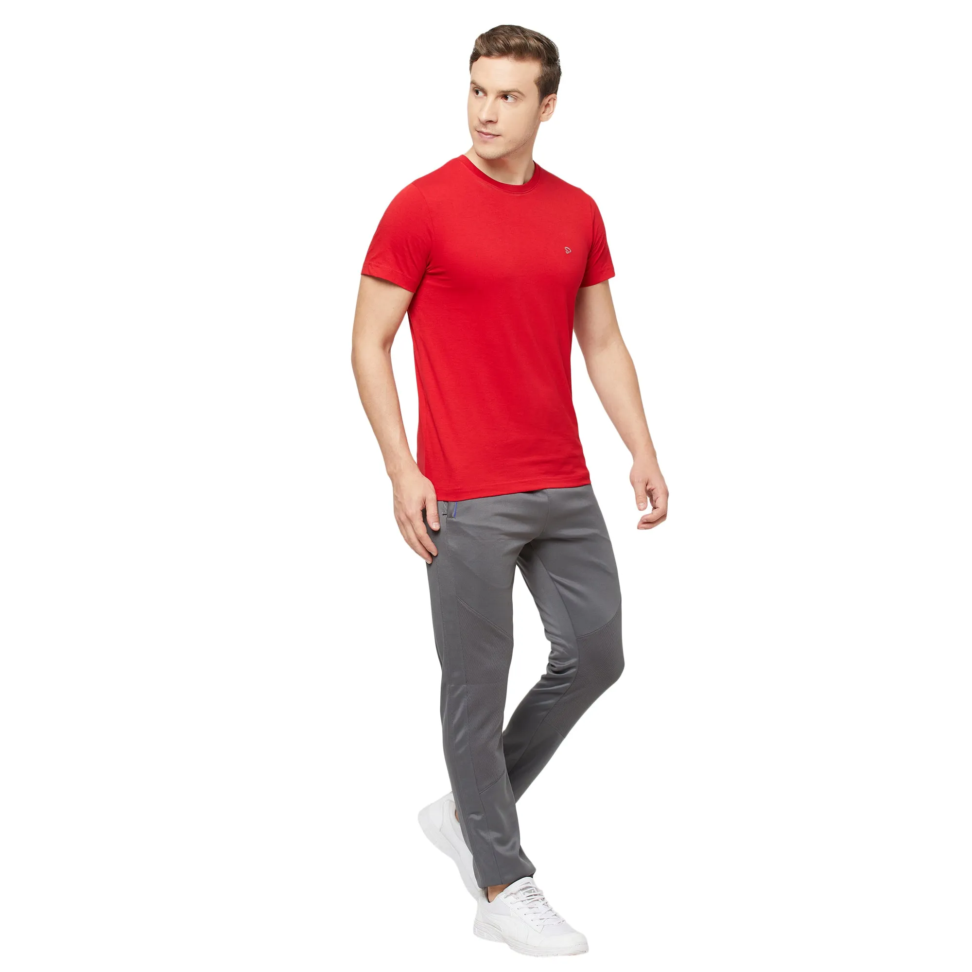 Sporto Mens Super Combed Cotton Blend Tees  Round & V-Neck (Grey With Flakes   Pure Red)