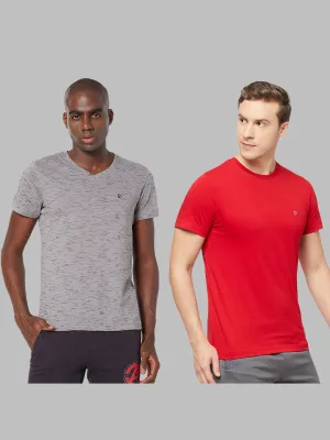 Sporto Mens Super Combed Cotton Blend Tees  Round & V-Neck (Grey With Flakes   Pure Red)