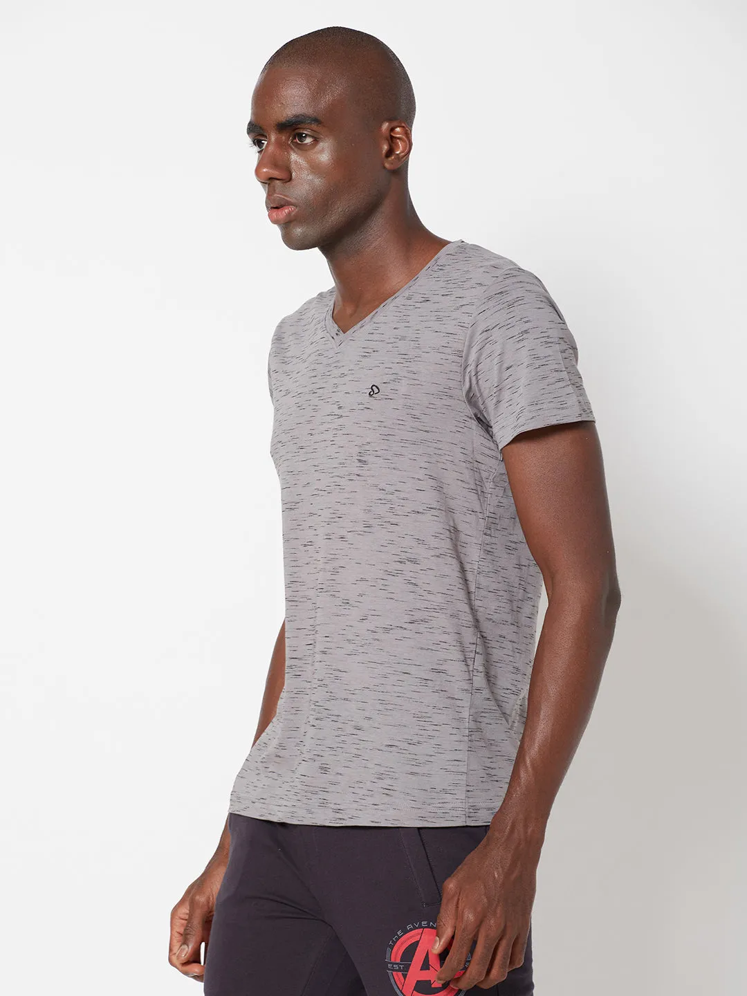 Sporto Mens Super Combed Cotton Blend Tees  Round & V-Neck (Grey With Flakes   Pure Red)