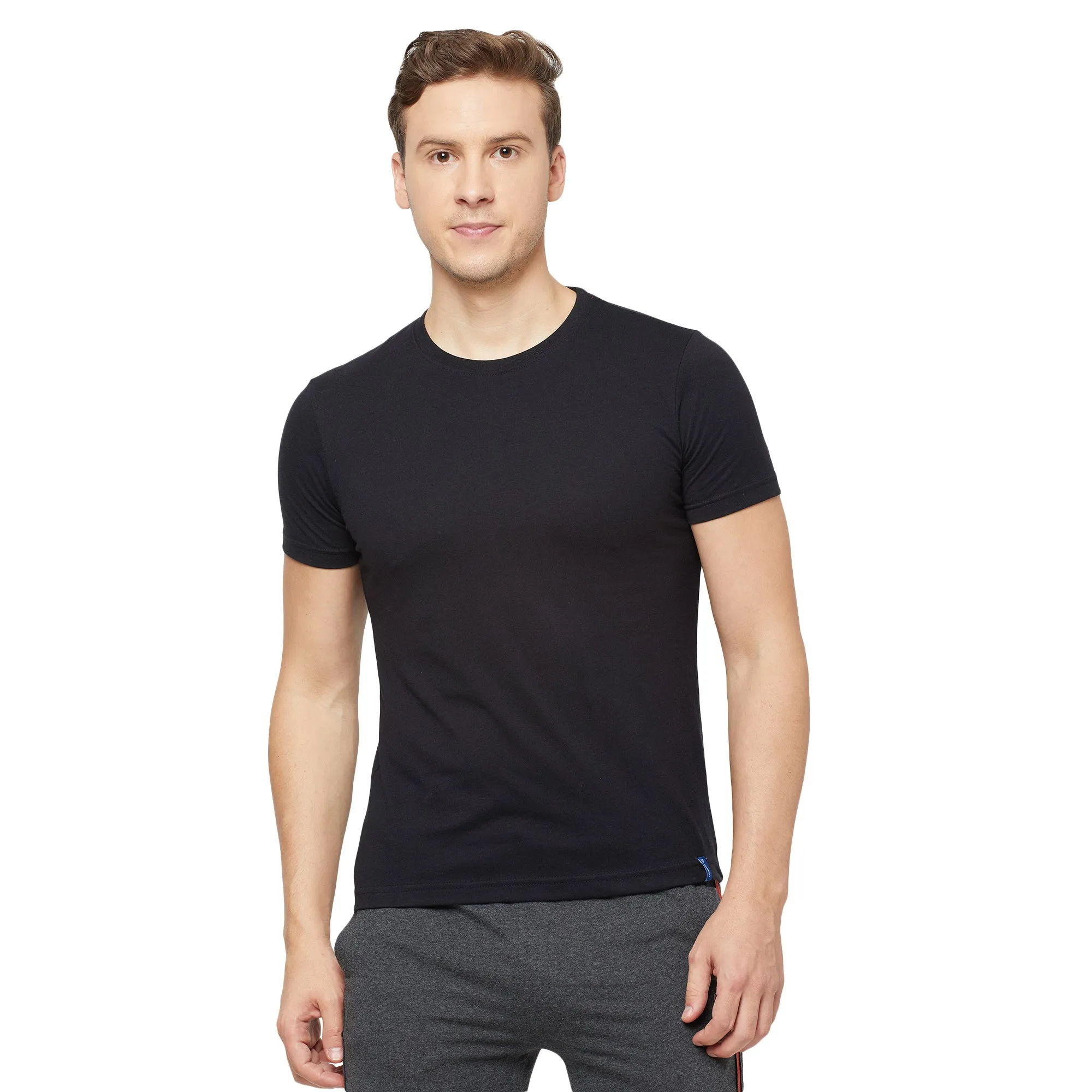 Sporto Mens Super Combed Cotton Blend Tees  Round & V-Neck (Sapphire Blue Jaspe   Black)