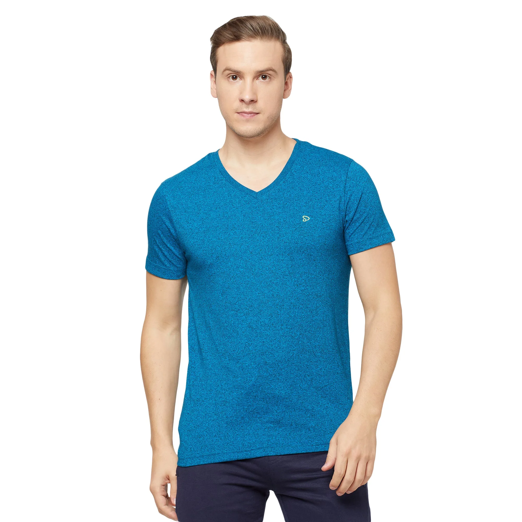 Sporto Mens Super Combed Cotton Blend Tees  Round & V-Neck (Sapphire Blue Jaspe   Black)