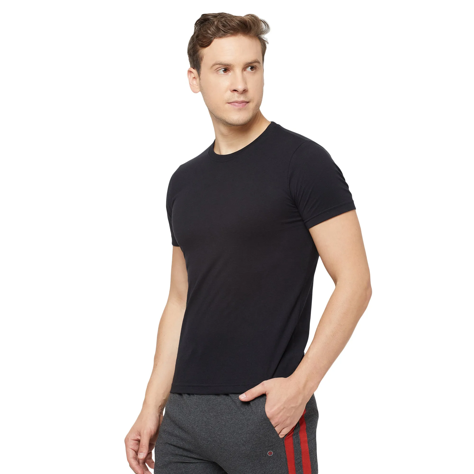 Sporto Mens Super Combed Cotton Blend Tees  Round & V-Neck (Sapphire Blue Jaspe   Black)