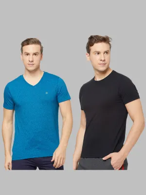 Sporto Mens Super Combed Cotton Blend Tees  Round & V-Neck (Sapphire Blue Jaspe   Black)