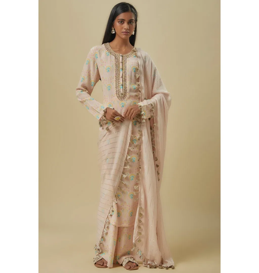 Stone Flower Butta Crepe Embroidered Yoke Kurta Set