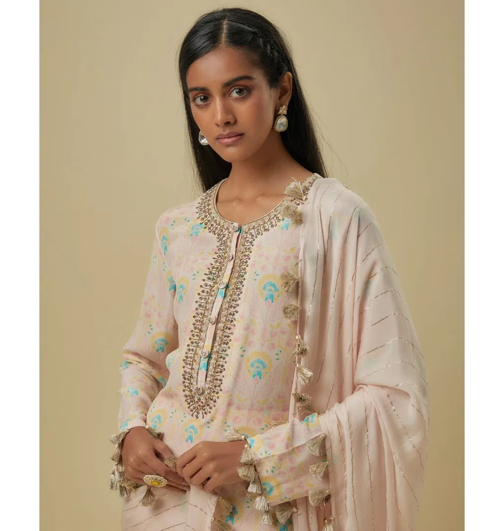 Stone Flower Butta Crepe Embroidered Yoke Kurta Set