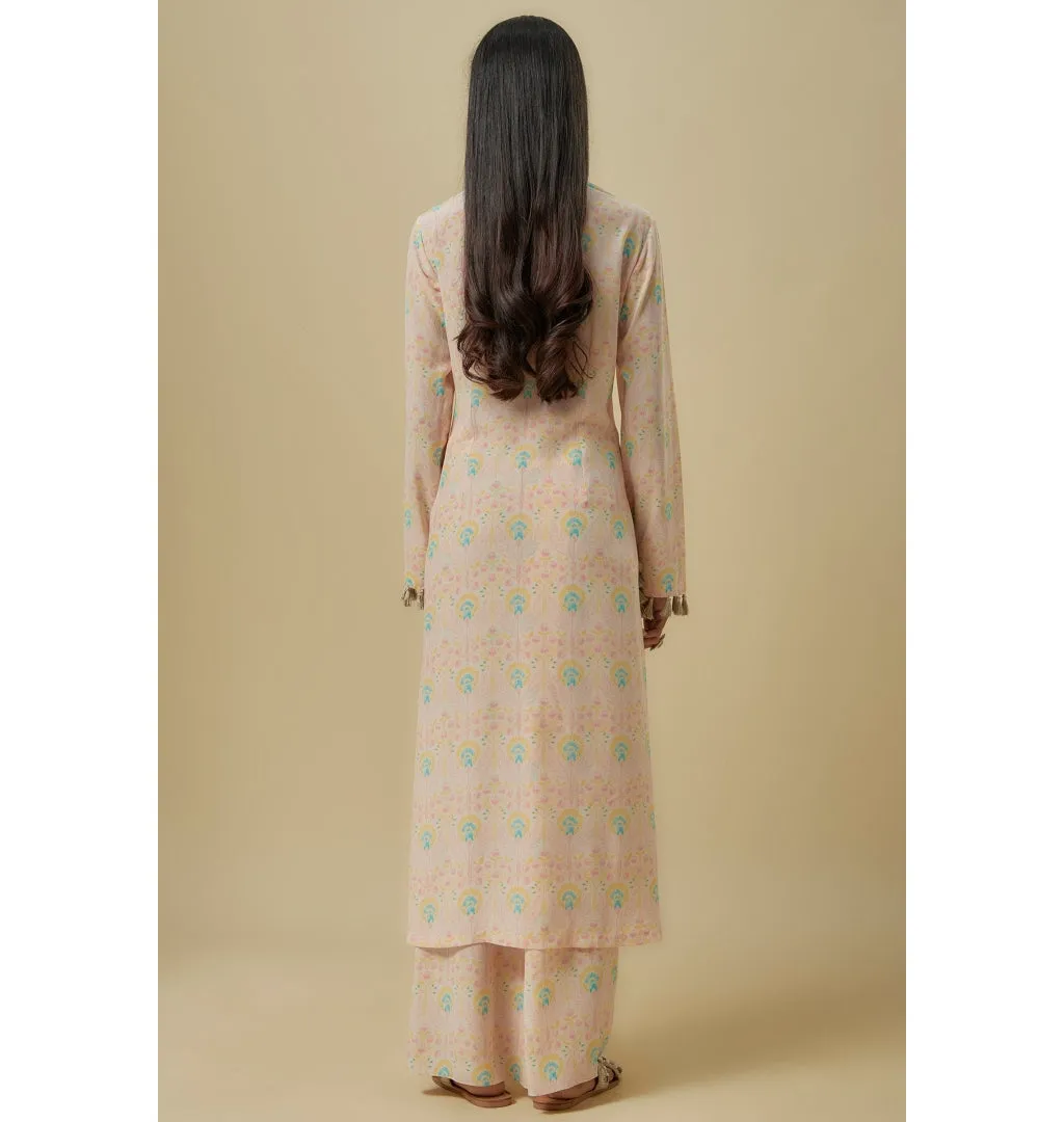 Stone Flower Butta Crepe Embroidered Yoke Kurta Set