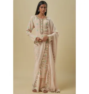 Stone Flower Butta Crepe Embroidered Yoke Kurta Set