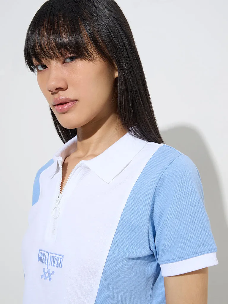 Studiofit Blue Text Design Cotton T-Shirt