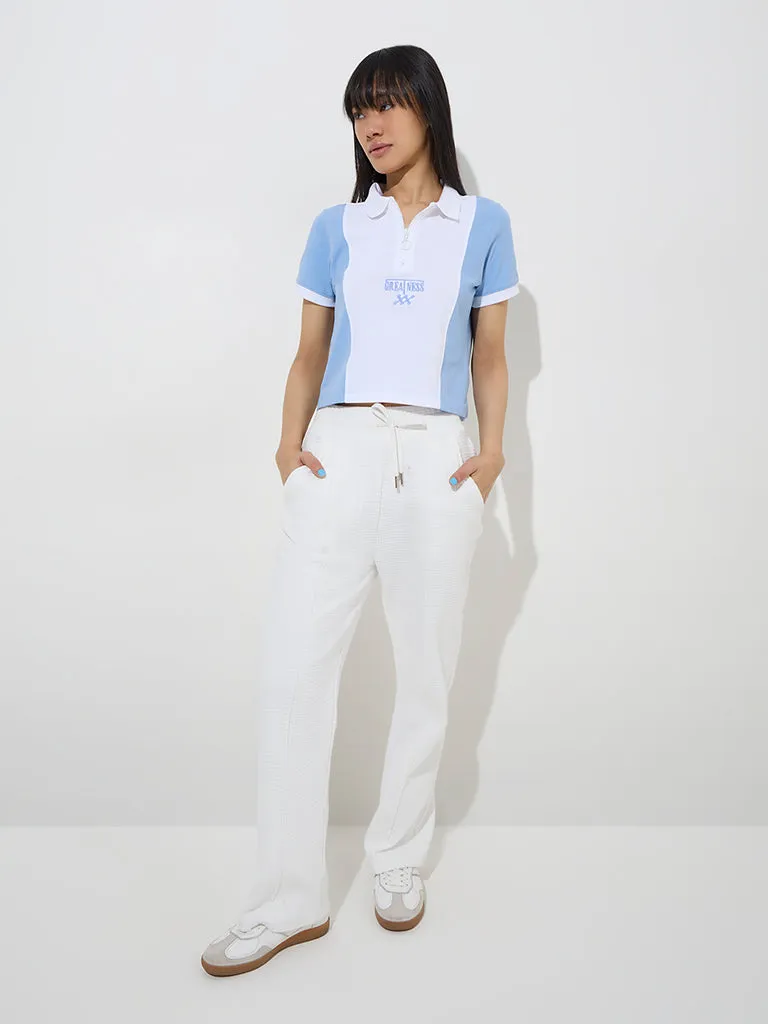 Studiofit Blue Text Design Cotton T-Shirt