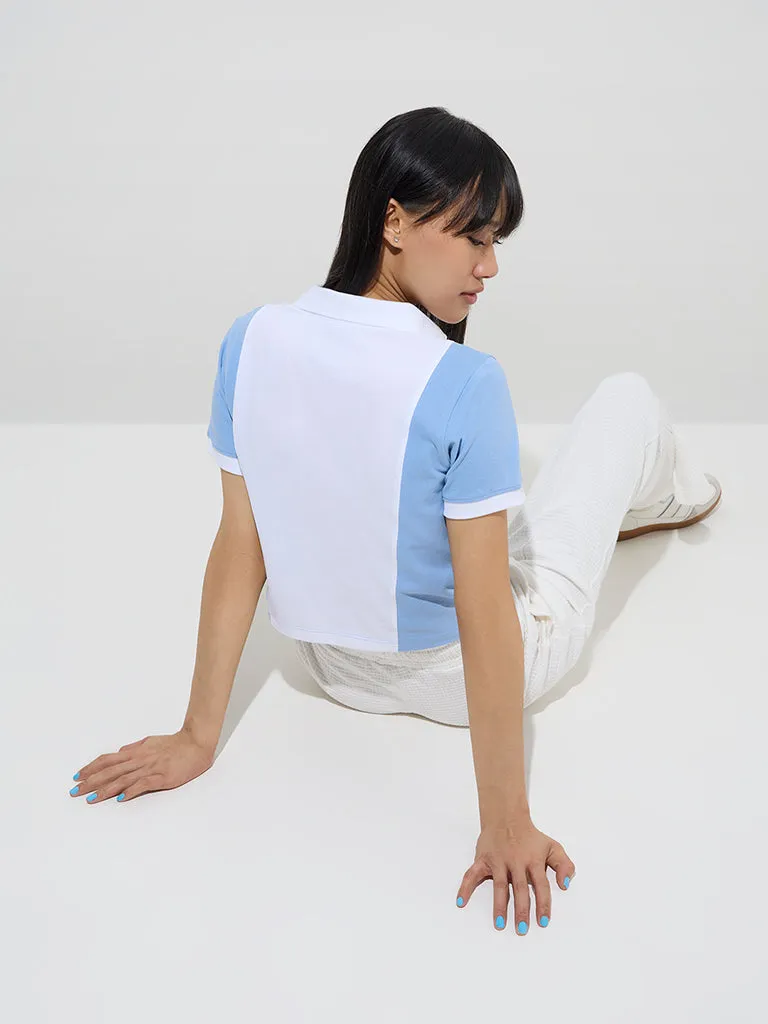 Studiofit Blue Text Design Cotton T-Shirt