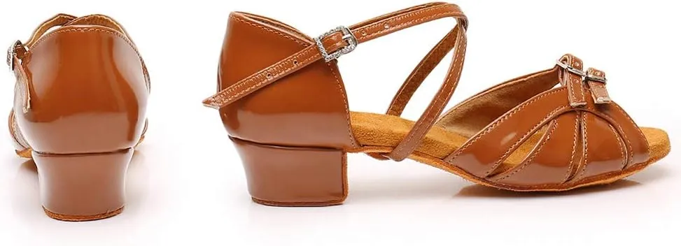 TINRYMX Girls Latin Dance Shoes Low Heel Practice Ballroom Sandal for Kids,Model D28