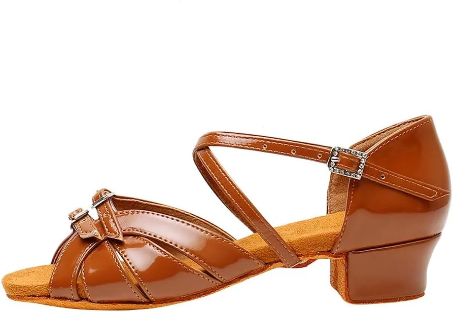 TINRYMX Girls Latin Dance Shoes Low Heel Practice Ballroom Sandal for Kids,Model D28