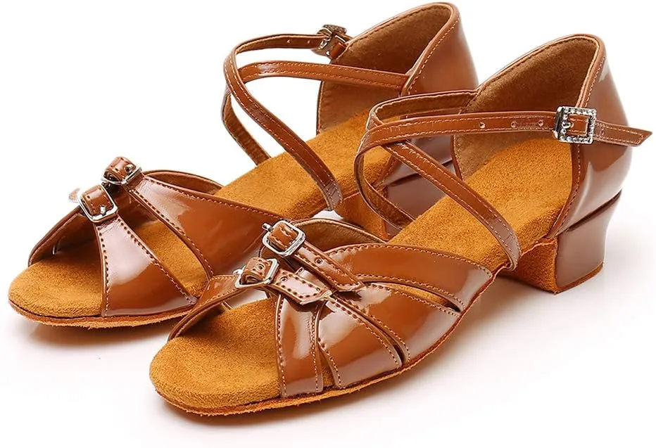 TINRYMX Girls Latin Dance Shoes Low Heel Practice Ballroom Sandal for Kids,Model D28