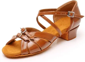 TINRYMX Girls Latin Dance Shoes Low Heel Practice Ballroom Sandal for Kids,Model D28