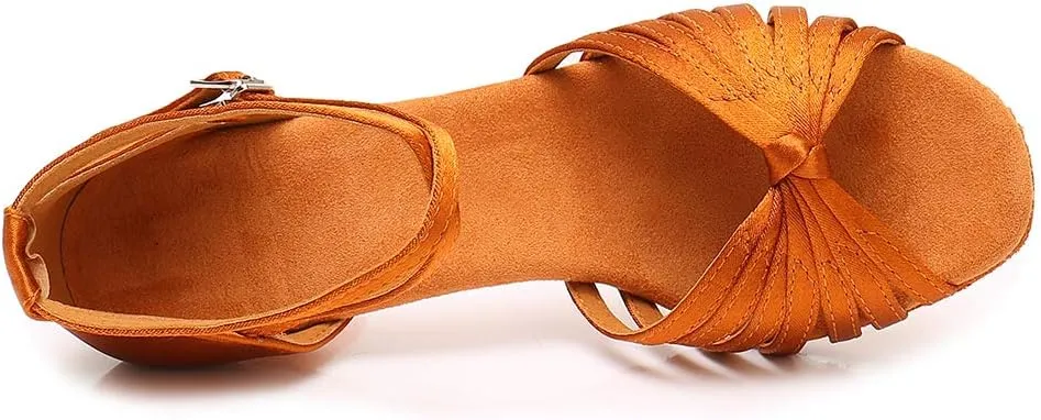 TINRYMX Women's Latin Dance Shoes Satin Ballroom Salsa Practice Performance Dance Shoes,Model 1219