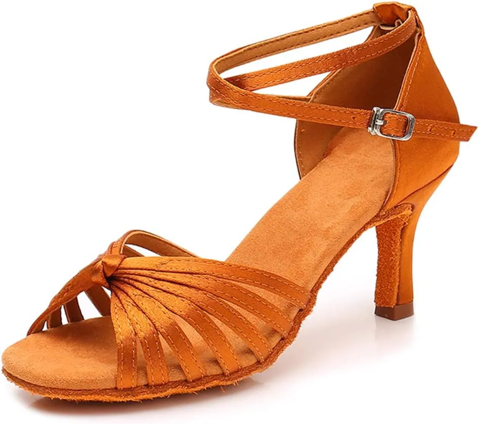TINRYMX Women's Latin Dance Shoes Satin Ballroom Salsa Practice Performance Dance Shoes,Model 1219