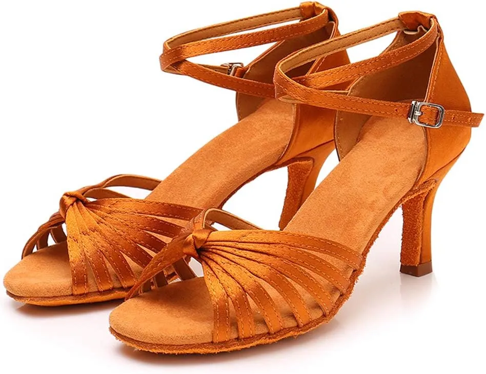 TINRYMX Women's Latin Dance Shoes Satin Ballroom Salsa Practice Performance Dance Shoes,Model 1219