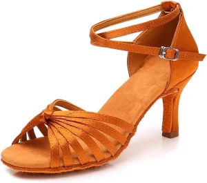 TINRYMX Women's Latin Dance Shoes Satin Ballroom Salsa Practice Performance Dance Shoes,Model 1219