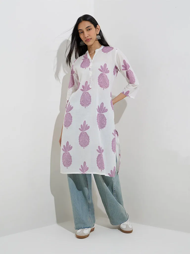 Utsa Lilac Pineapple Printed Straight Cotton Kurta