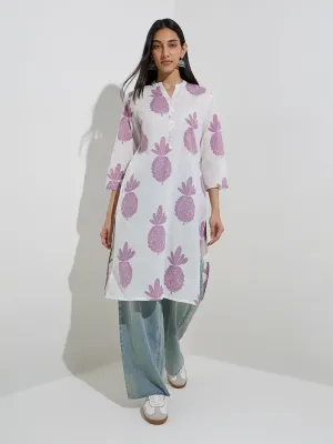 Utsa Lilac Pineapple Printed Straight Cotton Kurta