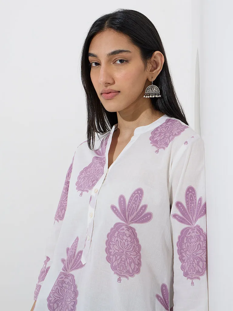Utsa Lilac Pineapple Printed Straight Cotton Kurta