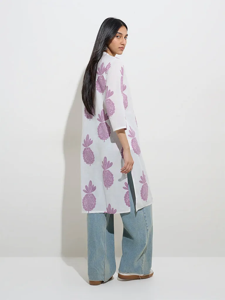 Utsa Lilac Pineapple Printed Straight Cotton Kurta