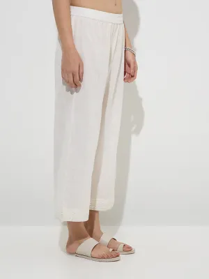 Utsa Off-White Mirror-Work High-Rise Cotton Pants