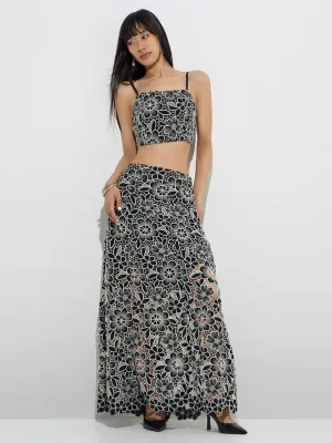 Vark Black Floral Lace Embroidered Ethnic Top