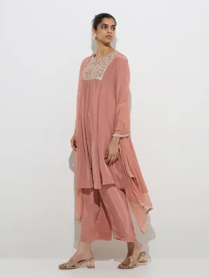 Vark Dusty Peach A-Line Kurta, Palazzos and Dupatta Set