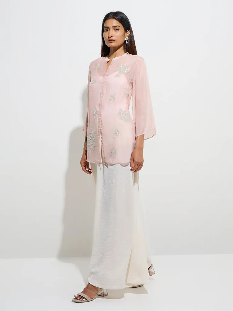 Vark Pink Floral Embellished Tunic with Inner