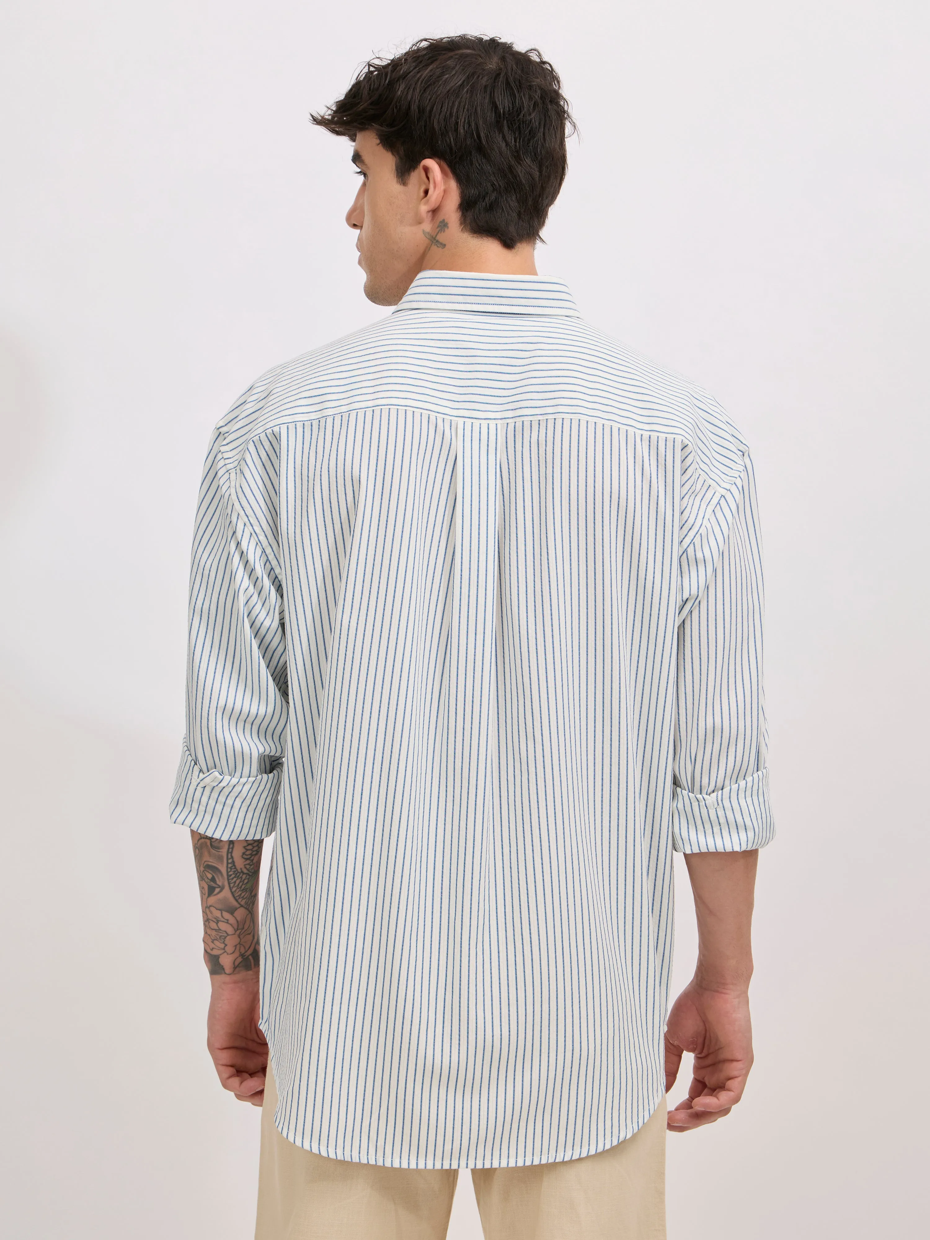 Veil - Cotton Oversized Striped shirt - Blue