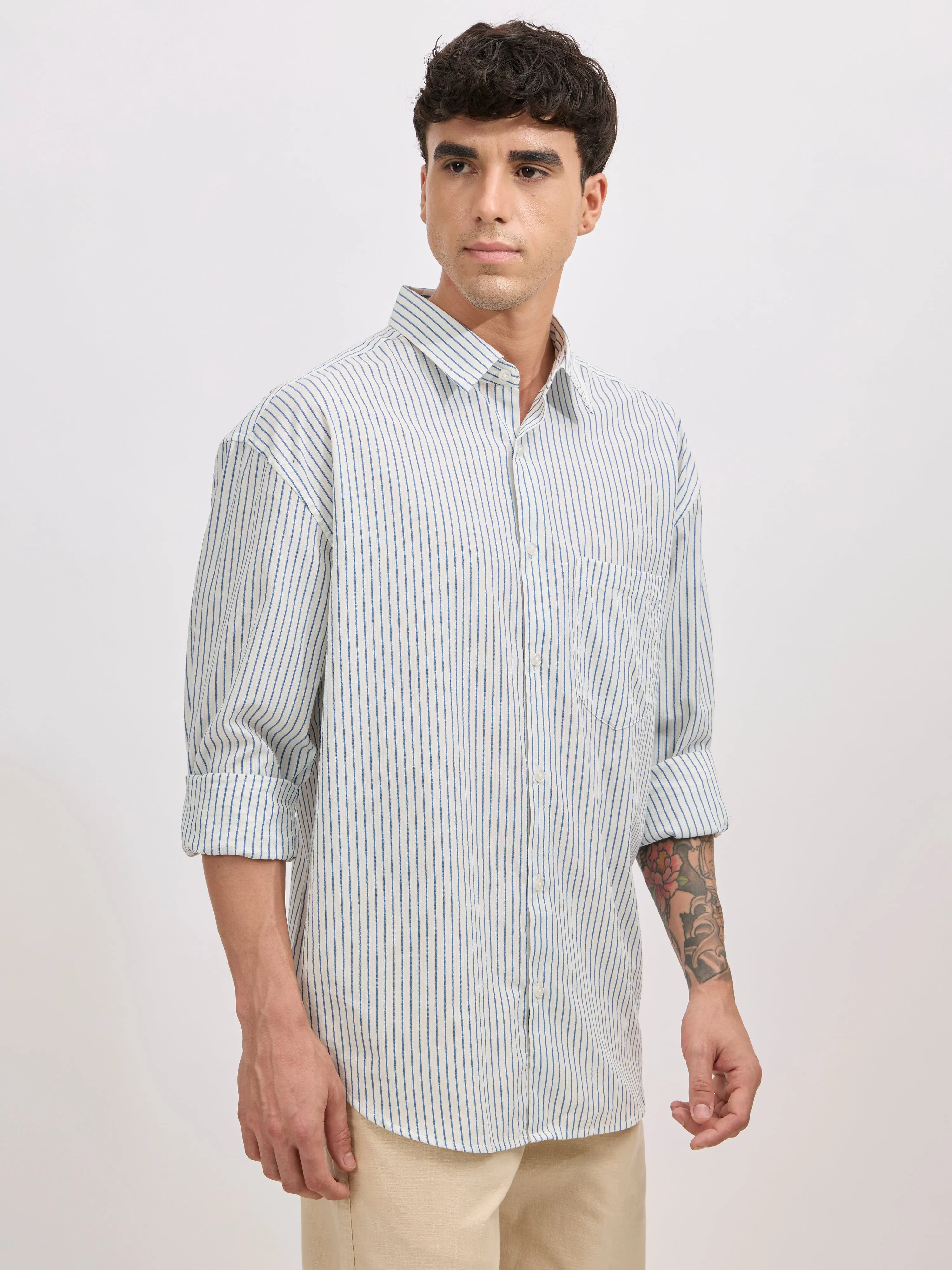 Veil - Cotton Oversized Striped shirt - Blue