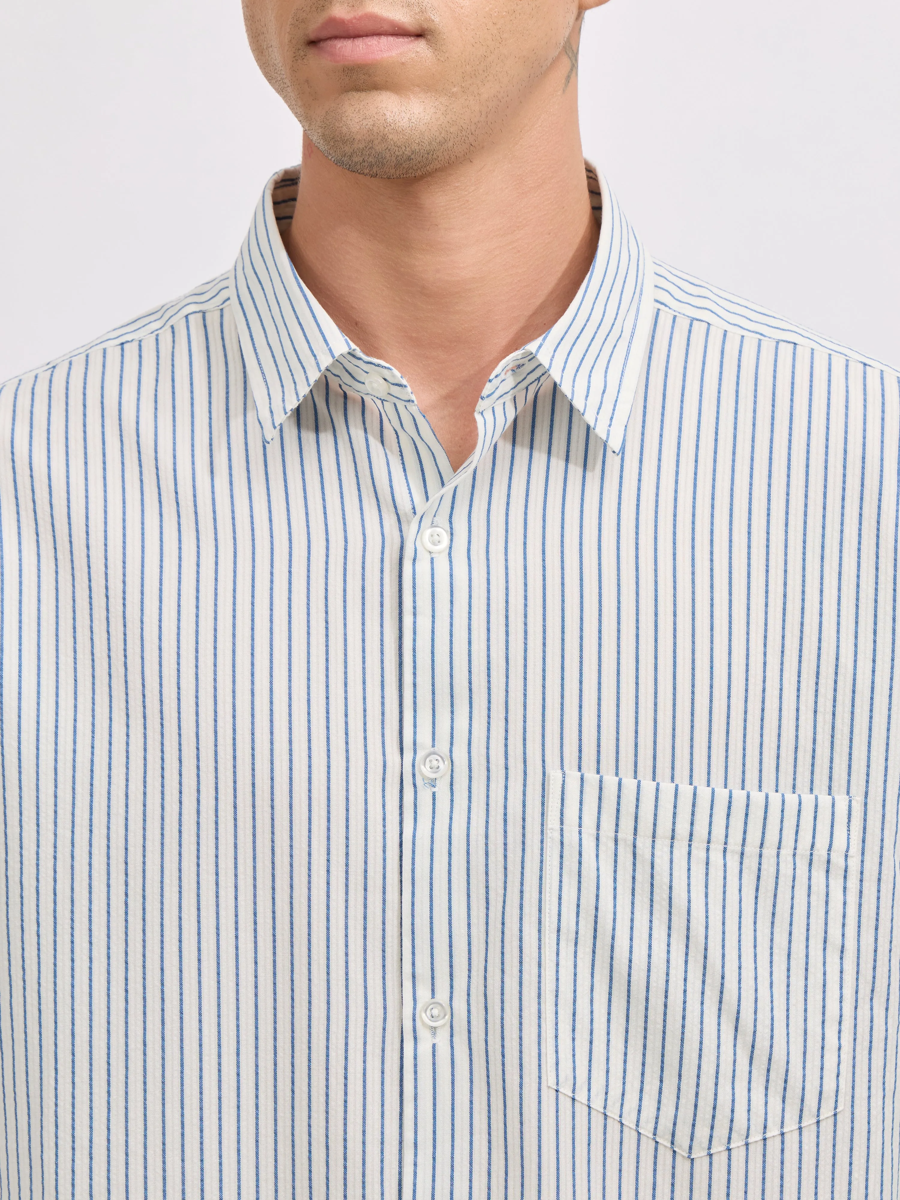 Veil - Cotton Oversized Striped shirt - Blue