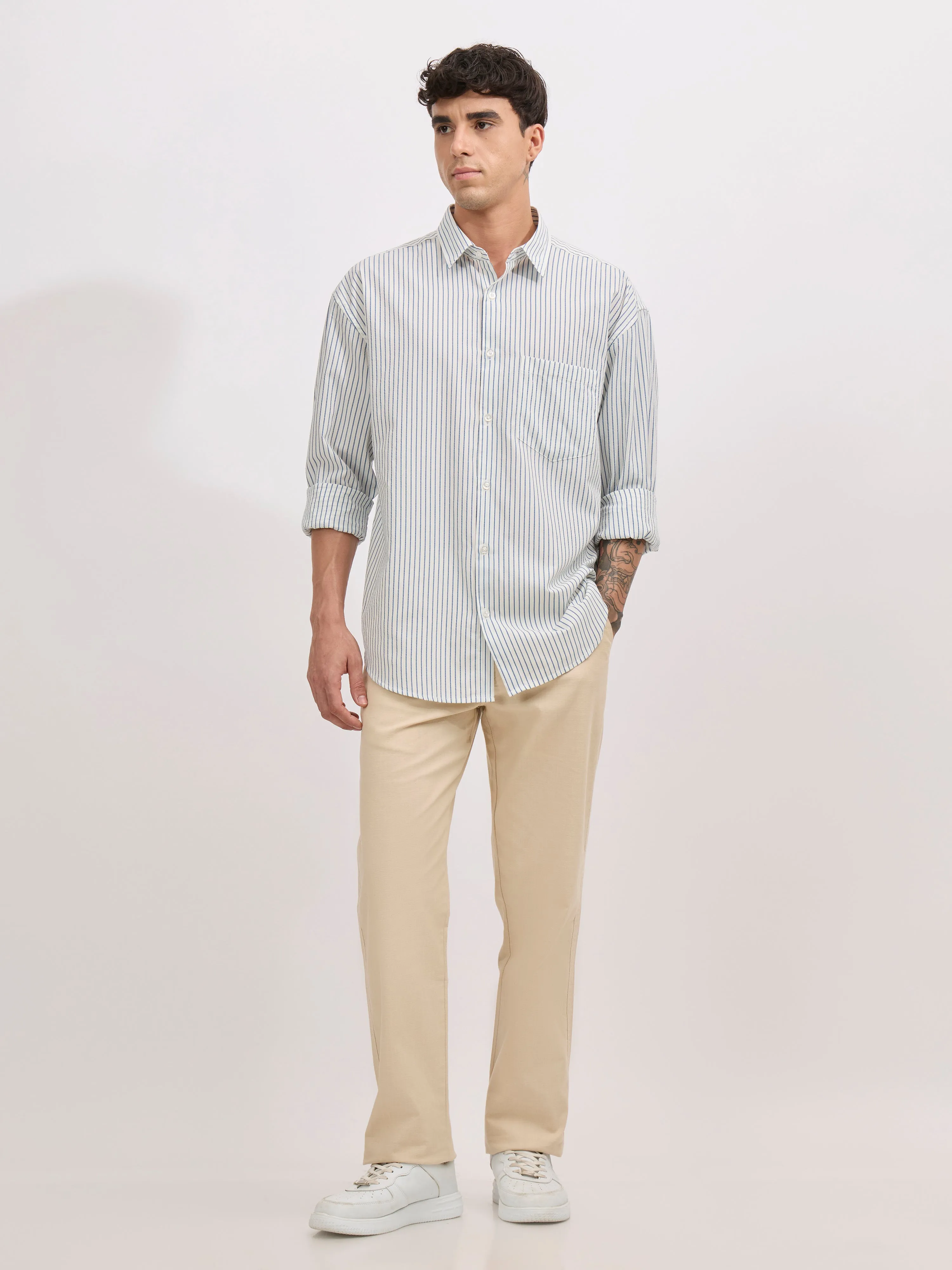 Veil - Cotton Oversized Striped shirt - Blue