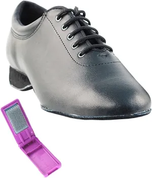Very Fine Dance Shoes - Ladies Practice, Cuban Low Heel Ballroom Dance Shoes - 2601-0.5-inch Heel and Foldable Brush Bundle - Black Leather - 10