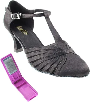 Very Fine Dance Shoes - Ladies Standard, Smooth, Waltz Ballroom Dance Shoes - 6829-2.5-inch Heel and Foldable Brush Bundle - Black Satin - 4.5